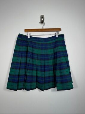Forever 21 Plus Green Blue Tartan Plaid Pleated Mini Skirt 1X Preppy